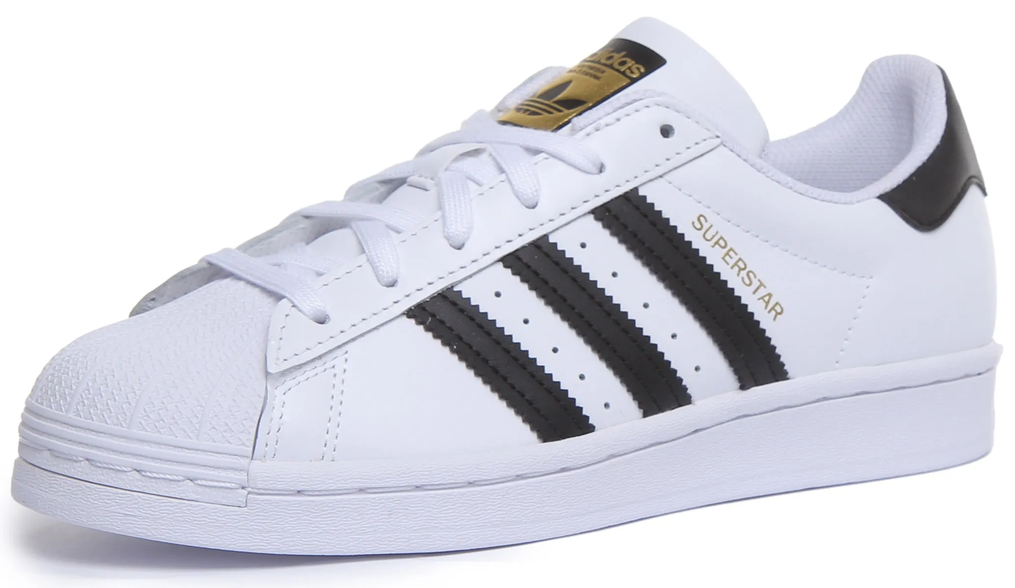 Adidas Superstar J Zapatillas de baloncesto de los años 70 con cordones para jóvenes en blanco negro