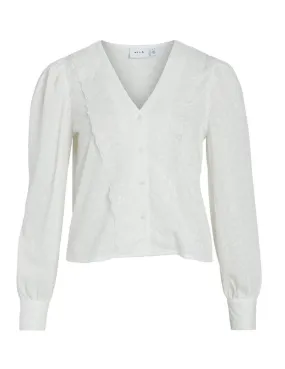 Blusa Vila Mila blanca cuello pico manga karga para mujer