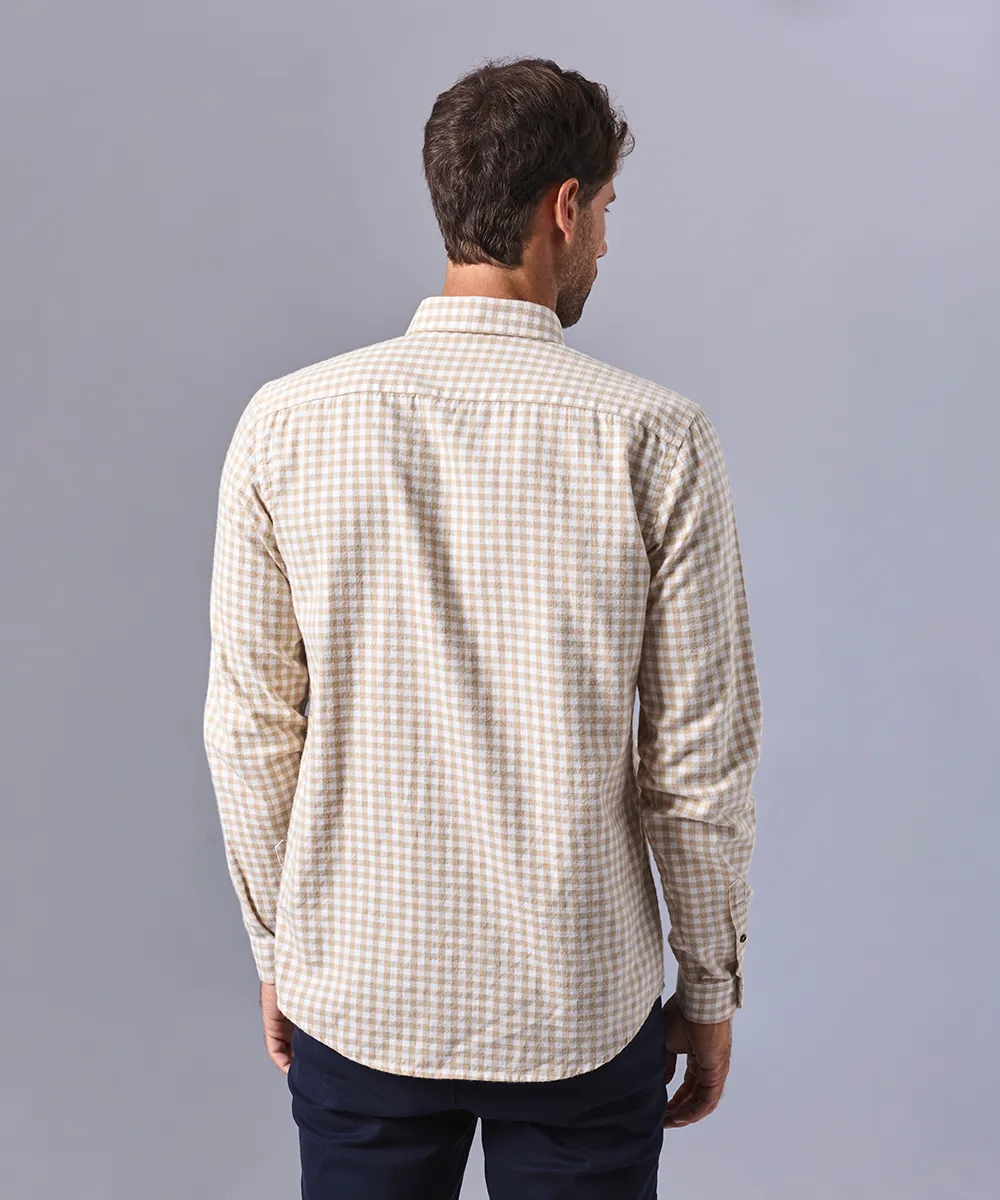 CAMISA MANGA LARGA FRANELA CLASSIC FIT BEIGE CUADROS OI24