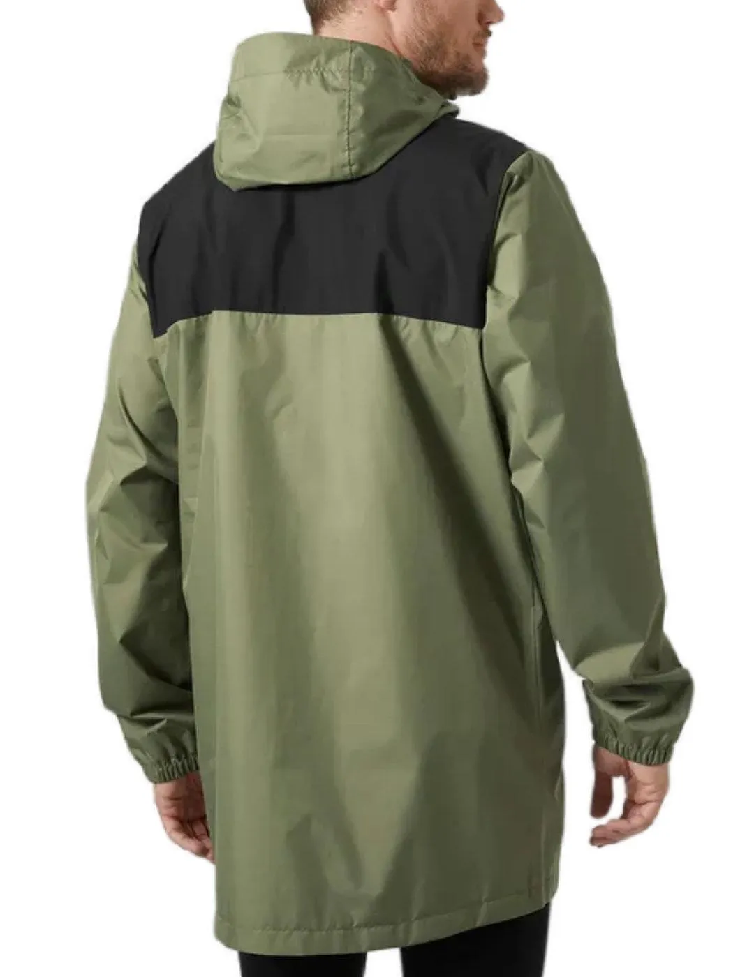 Chubasquero Helly Hansen verde y negro con capucha de hombre