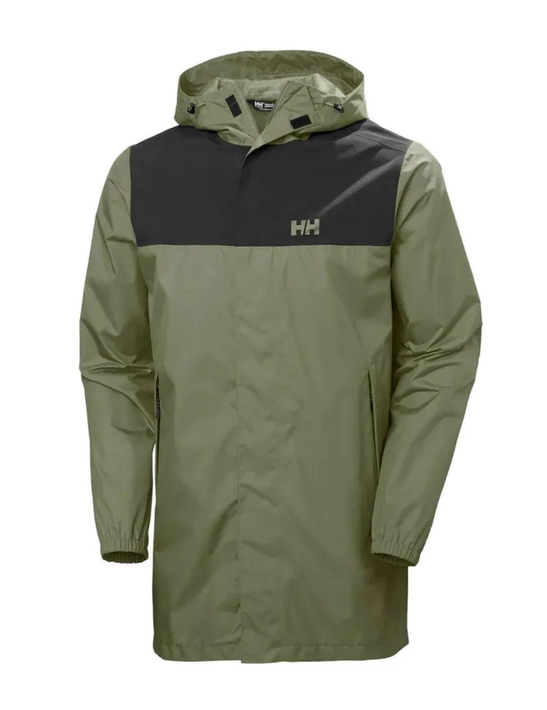 Chubasquero Helly Hansen verde y negro con capucha de hombre