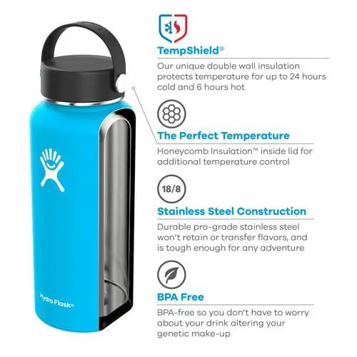HYDRO FLASK  WIDE MOUTH Botella térmica con tapa Flex Cap  de 591 ml/20 oz  color Negro