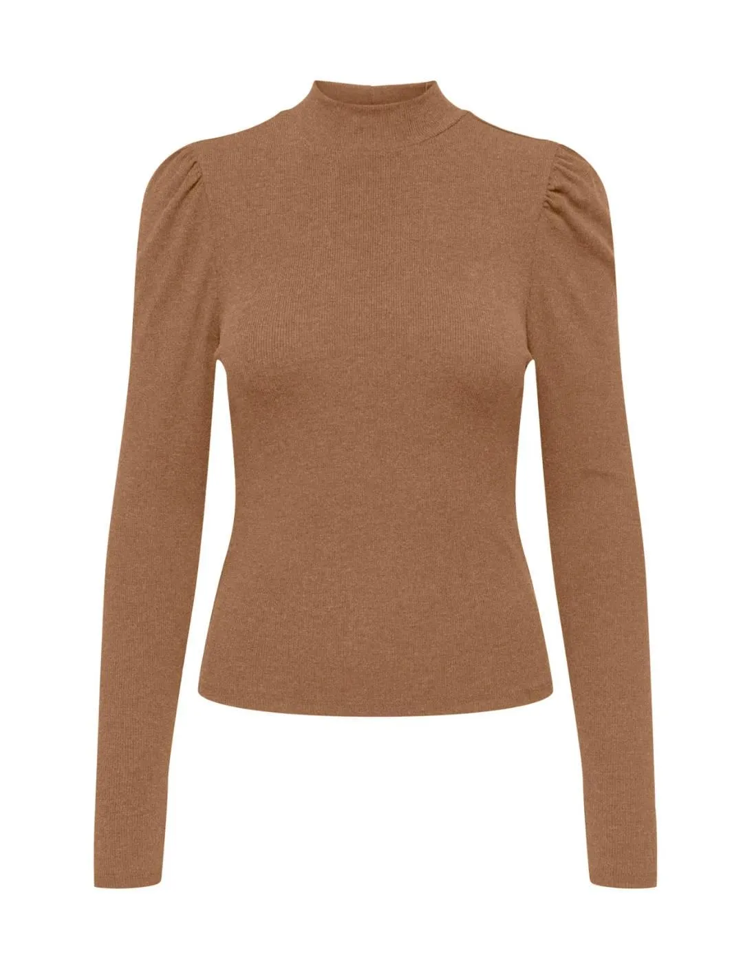 Jersey Only cuello alto y mangas abullonadas camel de mujer