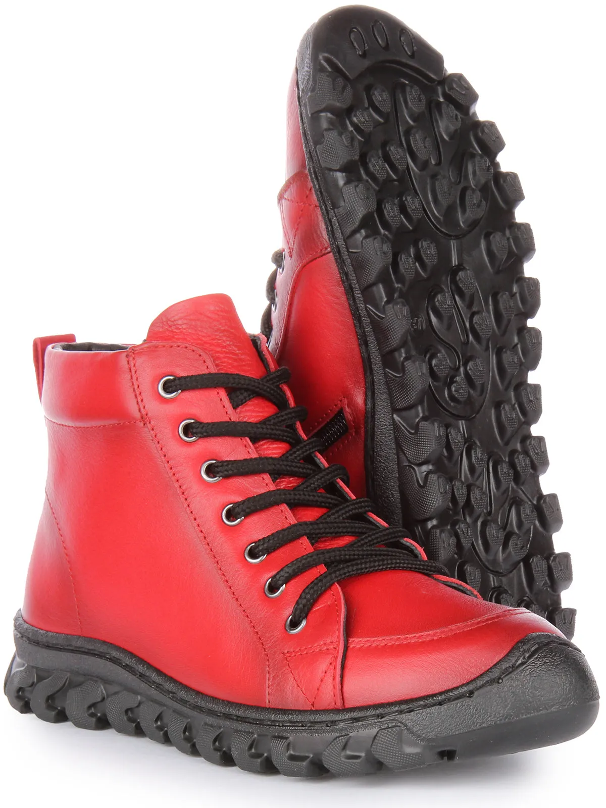 JUSTINREESS Jenny Botines de piel suave con cremallera lateral para mujer en marino