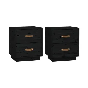 Mesitas de noche 2 uds madera maciza de pino negro 40x34x45 cm