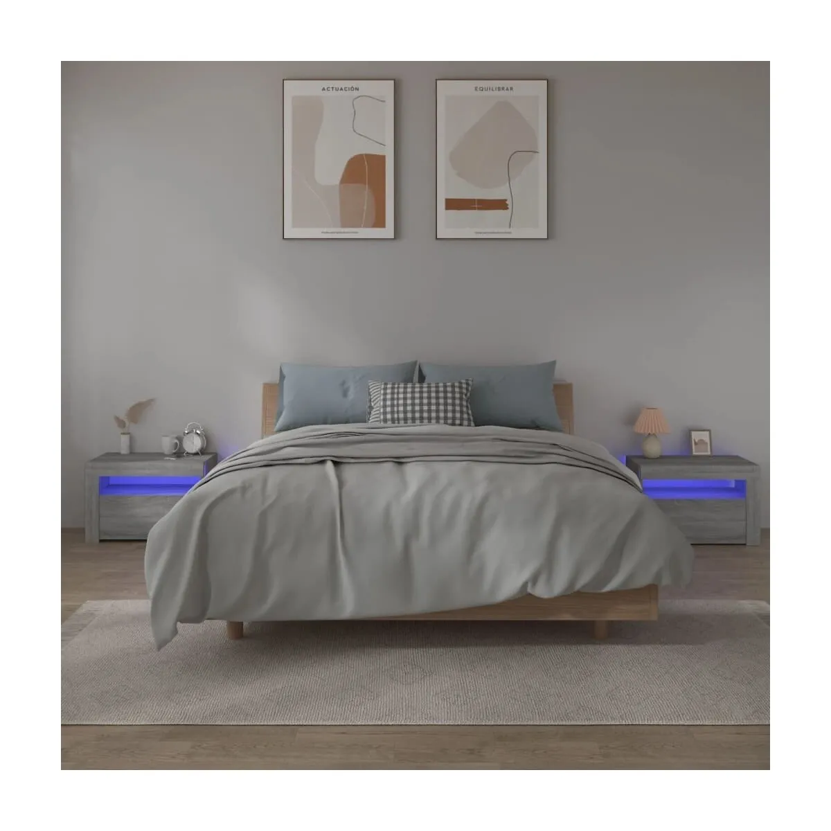 Mesitas de noche con LED 2 unidades gris sonoma 60x35x40 cm