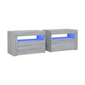 Mesitas de noche con LED 2 unidades gris sonoma 60x35x40 cm