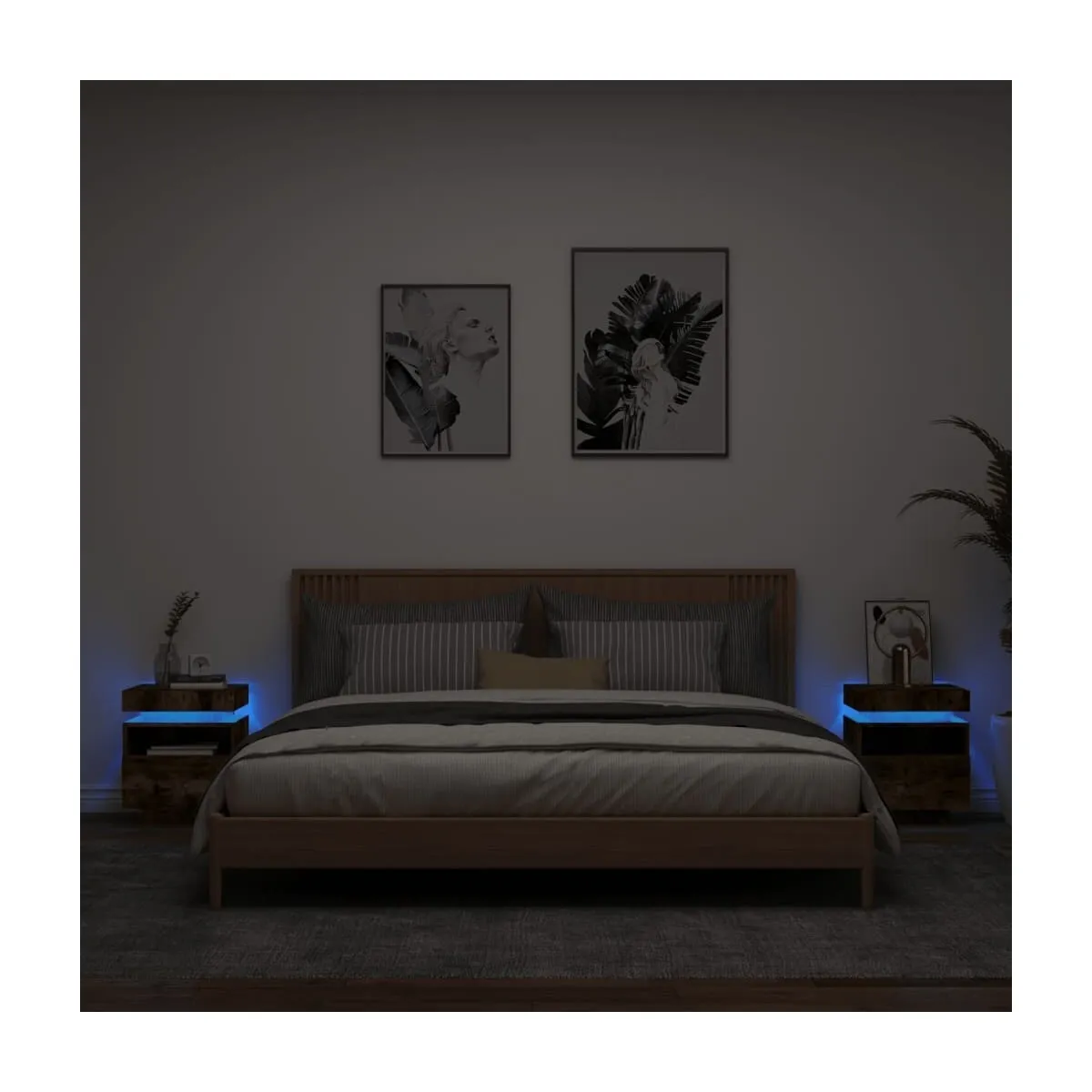 Mesitas de noche con luces LED 2 uds roble ahumado