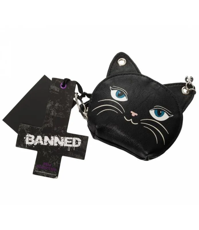 MONEDERO Forma GATO Ojos Femeninos BANNED Cascabel Negro WT1460