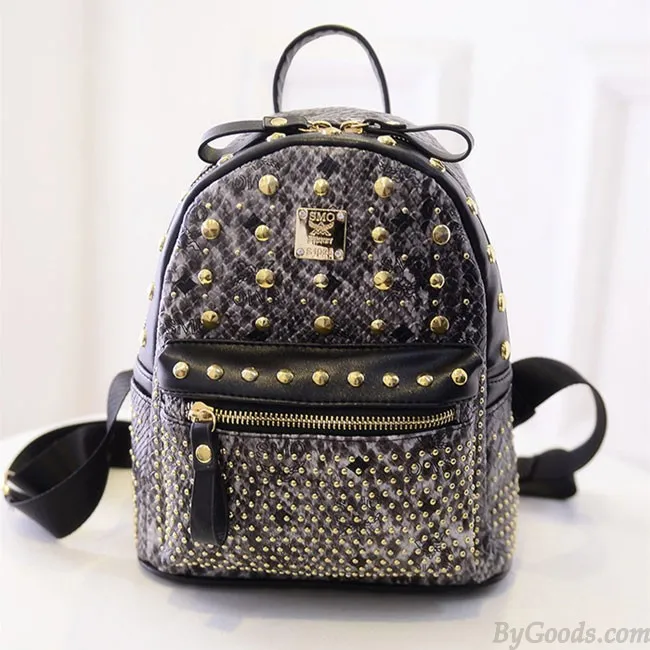 New Punk Gray Crocodile Rivet School Backpack 