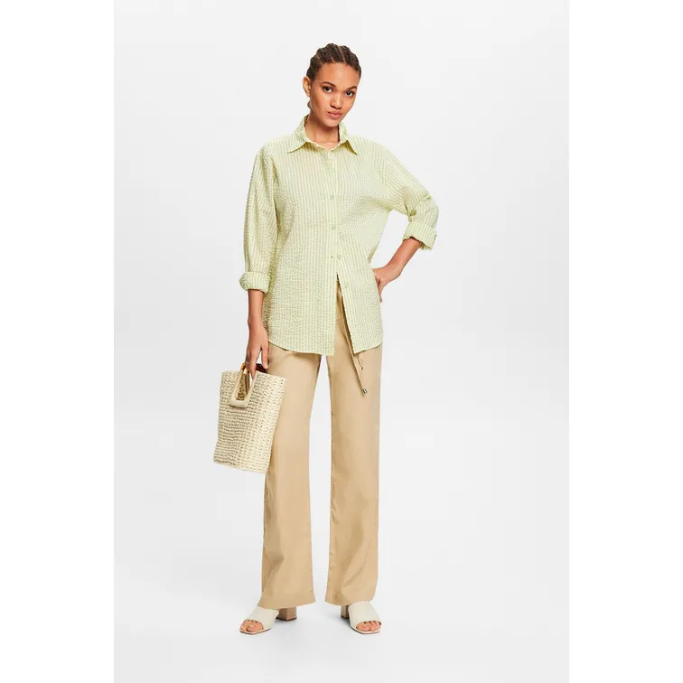 PANTALÓN WIDE LEG DE LINO CON CINTURÓN MUJER ESPRIT