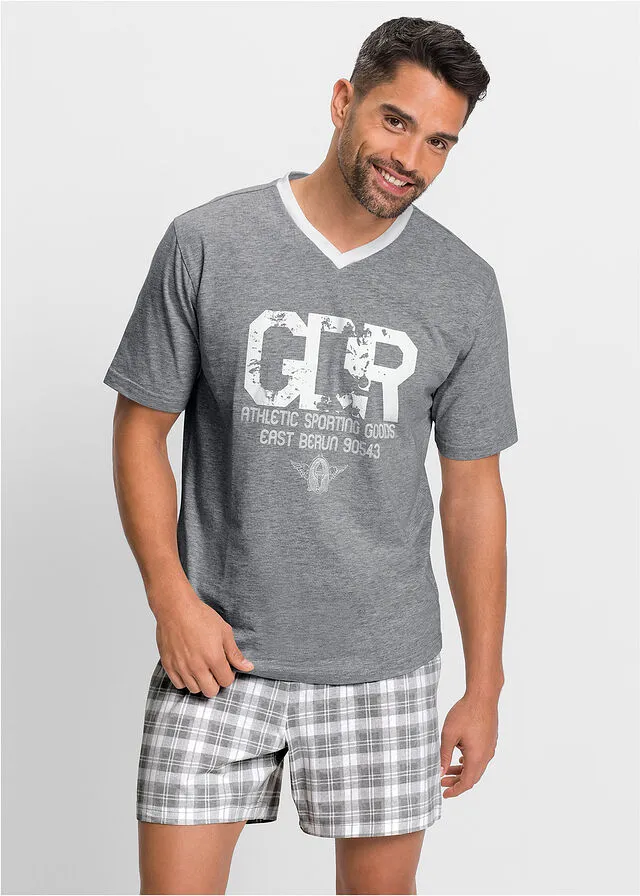 Pijama con estampado deportivo vintage Gris jaspeado-blanco
