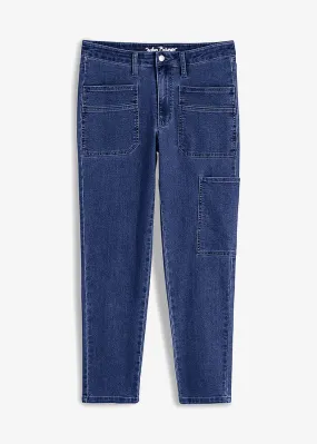 Vaqueros cargo de tiro alto, cropped azul oscuro denim usado