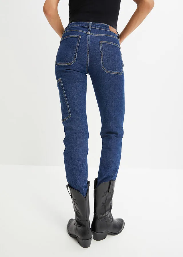 Vaqueros cargo de tiro alto, cropped azul oscuro denim usado