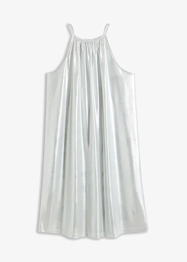 Vestido de cuello halter con aspecto metalizado Plata metalizado