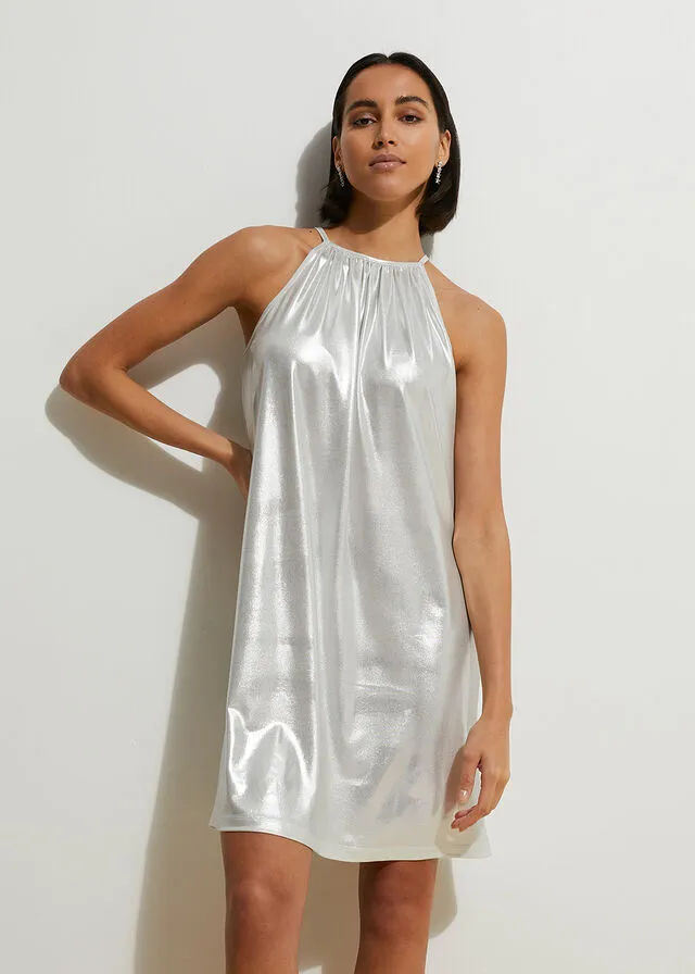 Vestido de cuello halter con aspecto metalizado Plata metalizado