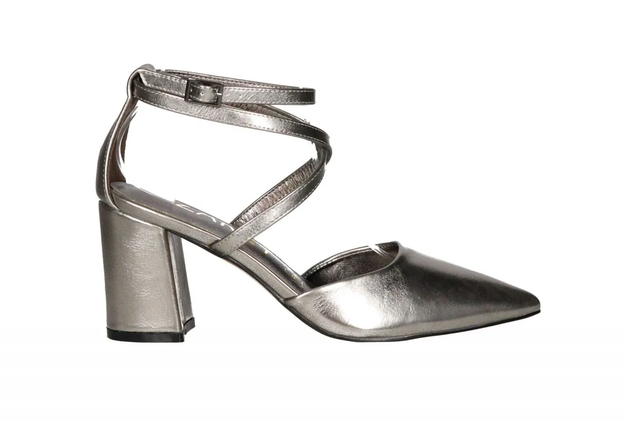 Zapato Metalizado Plomo Tiras Cruzadas Pulsera Tobillo